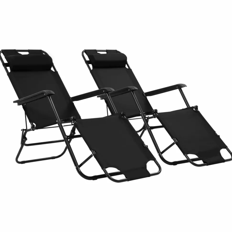 MAISON EXCLUSIVE - Chaises longues pliables 2 pcs avec repose-pied acier noir