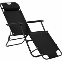 MAISON EXCLUSIVE - Chaises longues pliables 2 pcs avec repose-pied acier noir