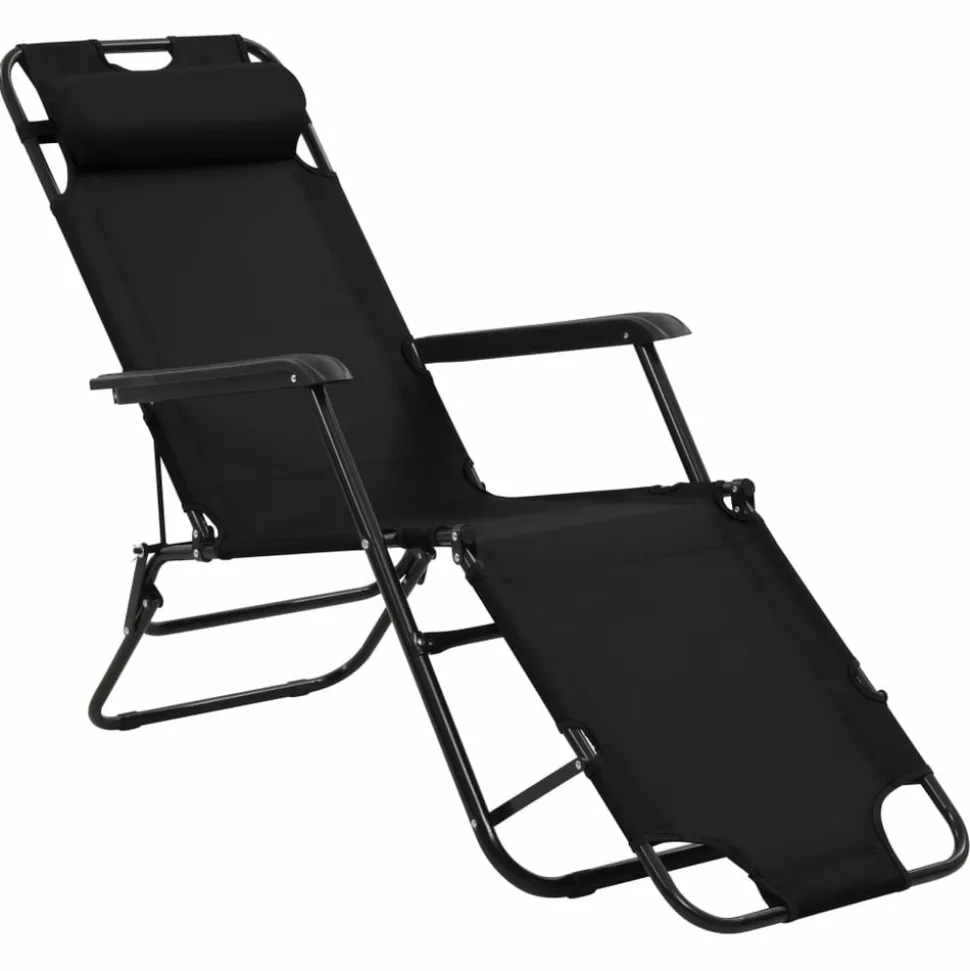 MAISON EXCLUSIVE - Chaises longues pliables 2 pcs avec repose-pied acier noir