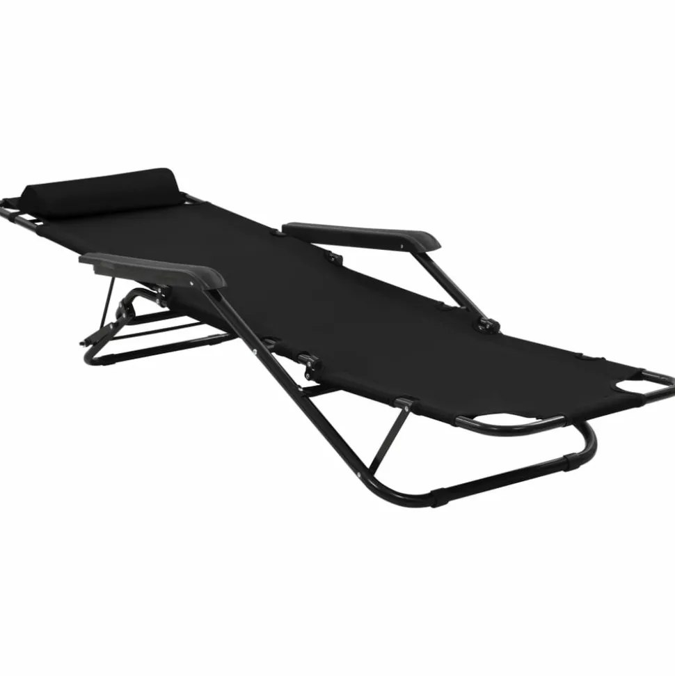 MAISON EXCLUSIVE - Chaises longues pliables 2 pcs avec repose-pied acier noir