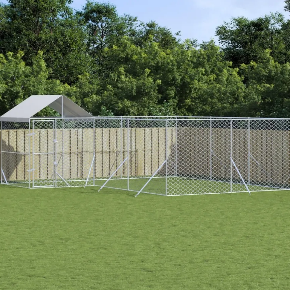 MAISON EXCLUSIVE - Chenil d'extérieur pour chiens avec toit argenté 6x6x2,5 m