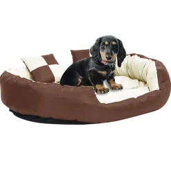 MAISON EXCLUSIVE - Coussin réversible lavable de chien marron et crème 110x80x23cm