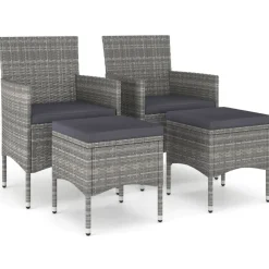 MAISON EXCLUSIVE - Jeu de chaise et tabouret de jardin 4 pcs résine tressée gris