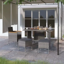 MAISON EXCLUSIVE - Jeu de chaise et tabouret de jardin 4 pcs résine tressée gris