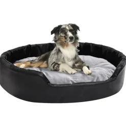 MAISON EXCLUSIVE - Lit chiens noir et gris 90x79x20 cm peluche et similicuir