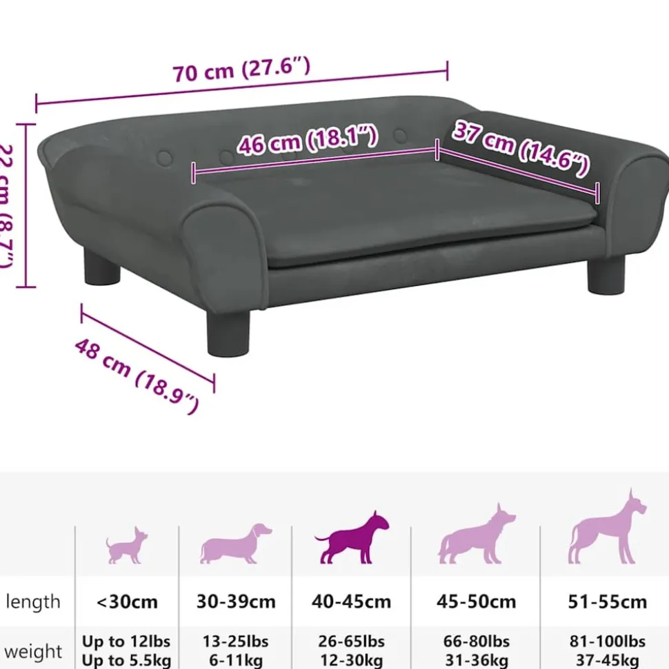 MAISON EXCLUSIVE - Lit pour chien gris foncé 70x48x22 cm velours