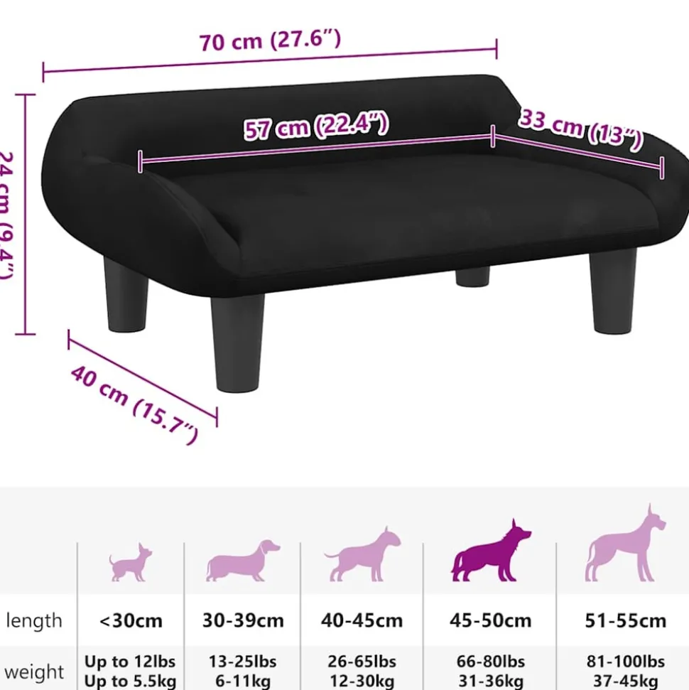 MAISON EXCLUSIVE - Lit pour chien noir 70x40x24 cm velours