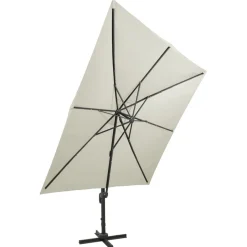 MAISON EXCLUSIVE - Parasol de jardin en porte-à-faux et mât et lumières led sable