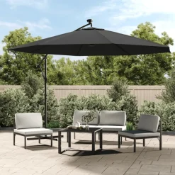 MAISON EXCLUSIVE - Parasol de jardin en porte-à-faux et lumières led mât en métal
