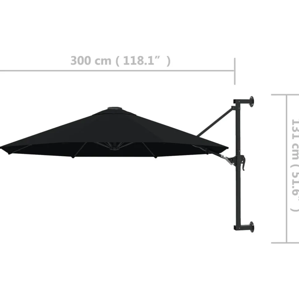 MAISON EXCLUSIVE - Parasol mural avec mât en métal 300 cm noir