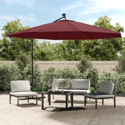 MAISON EXCLUSIVE - Parasol de jardin en porte-à-faux lumières led rouge bordeaux