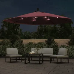 MAISON EXCLUSIVE - Parasol de jardin en porte-à-faux lumières led rouge bordeaux