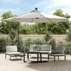 MAISON EXCLUSIVE - Parasol de jardin en porte-à-feux et lumières led mât en métal