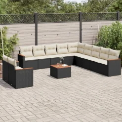 MAISON EXCLUSIVE - Salon de jardin 12 pcs avec coussins noir résine tressée