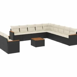 MAISON EXCLUSIVE - Salon de jardin 12 pcs avec coussins noir résine tressée