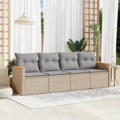 MAISON EXCLUSIVE - Salon de jardin avec coussins 4 pcs beige résine tressée