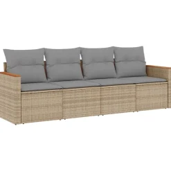 MAISON EXCLUSIVE - Salon de jardin avec coussins 4 pcs beige résine tressée