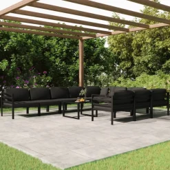 MAISON EXCLUSIVE - Salon de jardin 11 pcs avec coussins aluminium anthracite
