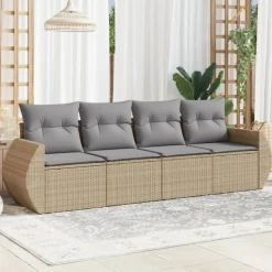 MAISON EXCLUSIVE - Salon de jardin avec coussins 4 pcs beige résine tressée