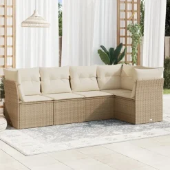 MAISON EXCLUSIVE - Salon de jardin avec coussins 5 pcs beige résine tressée