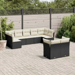 MAISON EXCLUSIVE - Salon de jardin 9 pcs avec coussins noir résine tressée