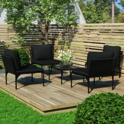 MAISON EXCLUSIVE - Salon de jardin 5 pcs avec coussins noir pvc