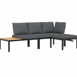 MAISON EXCLUSIVE - Salon de jardin 3 pcs avec coussins noir aluminium