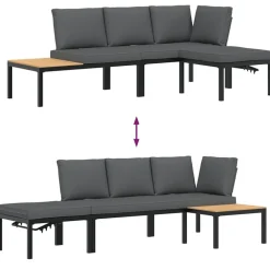 MAISON EXCLUSIVE - Salon de jardin 3 pcs avec coussins noir aluminium