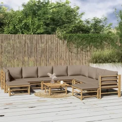 MAISON EXCLUSIVE - Salon de jardin 11 pcs avec coussins taupe bambou