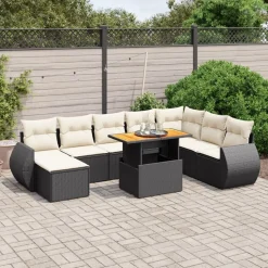 MAISON EXCLUSIVE - Salon de jardin 9 pcs avec coussins noir résine tressée