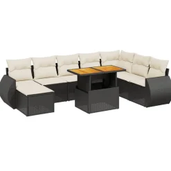 MAISON EXCLUSIVE - Salon de jardin 9 pcs avec coussins noir résine tressée