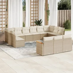 MAISON EXCLUSIVE - Salon de jardin avec coussins 13 pcs beige résine tressée