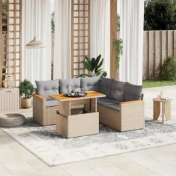 MAISON EXCLUSIVE - Salon de jardin avec coussins 6 pcs beige résine tressée