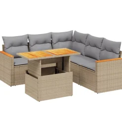 MAISON EXCLUSIVE - Salon de jardin avec coussins 6 pcs beige résine tressée