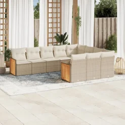 MAISON EXCLUSIVE - Salon de jardin avec coussins 10 pcs beige résine tressée