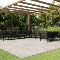 MAISON EXCLUSIVE - Salon de jardin 10 pcs avec coussins aluminium anthracite