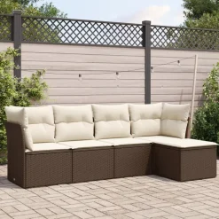 MAISON EXCLUSIVE - Salon de jardin avec coussins 5 pcs marron résine tressée