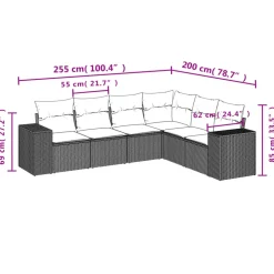 MAISON EXCLUSIVE - Salon de jardin 6 pcs avec coussins noir résine tressée