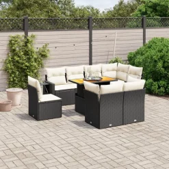 MAISON EXCLUSIVE - Salon de jardin 9 pcs avec coussins noir résine tressée