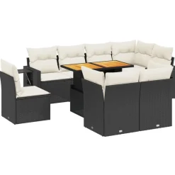 MAISON EXCLUSIVE - Salon de jardin 9 pcs avec coussins noir résine tressée