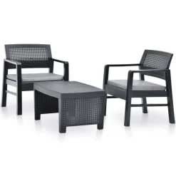 MAISON EXCLUSIVE - Salon de jardin 3 pcs plastique anthracite