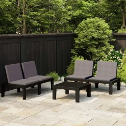 MAISON EXCLUSIVE - Salon de jardin 3 pcs avec coussins plastique gris