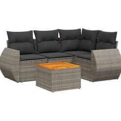 MAISON EXCLUSIVE - Salon de jardin 5 pcs avec coussins gris résine tressée