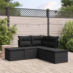MAISON EXCLUSIVE - Salon de jardin 5 pcs avec coussins noir résine tressée