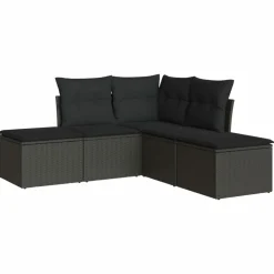 MAISON EXCLUSIVE - Salon de jardin 5 pcs avec coussins noir résine tressée