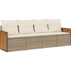 MAISON EXCLUSIVE - Salon de jardin avec coussins 4 pcs beige résine tressée