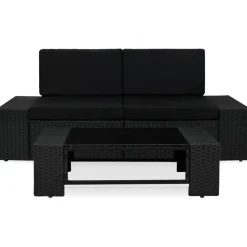 MAISON EXCLUSIVE - Salon de jardin 3 pcs résine tressée noir