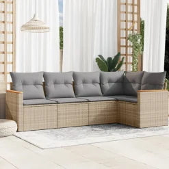 MAISON EXCLUSIVE - Salon de jardin avec coussins 5pcs mélange beige résine tressée