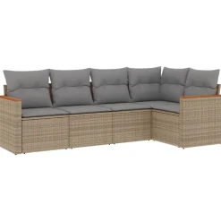 MAISON EXCLUSIVE - Salon de jardin avec coussins 5pcs mélange beige résine tressée
