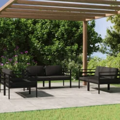 MAISON EXCLUSIVE - Salon de jardin 6 pcs avec coussins aluminium anthracite